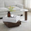 Table basse compacte en forme de C pour le salon, blanc et amp; Noyer, assemblage facile