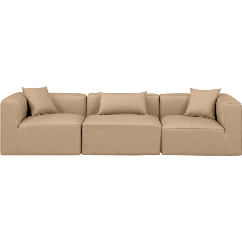 Houswerth Upholstered Sectional Reversible, Tan Vegan Leather