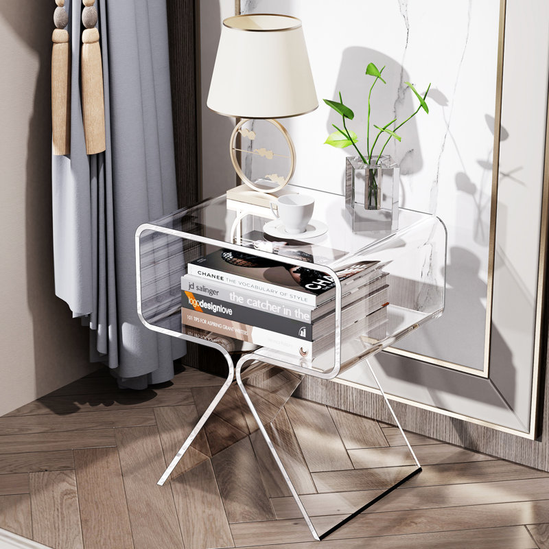 Table de chevet et table de chevet en acrylique Betzabet - Sans assemblage, Clair