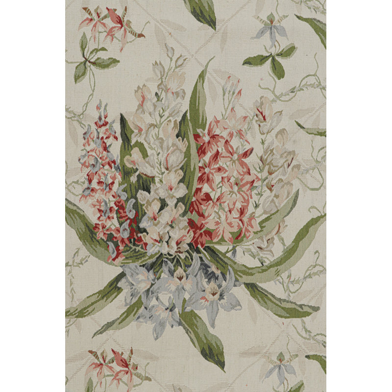 Rug & Kilim’S Tudor Style Rug In White And Cream With Floral Patterns, Rectangle 9'1" x 11'9"