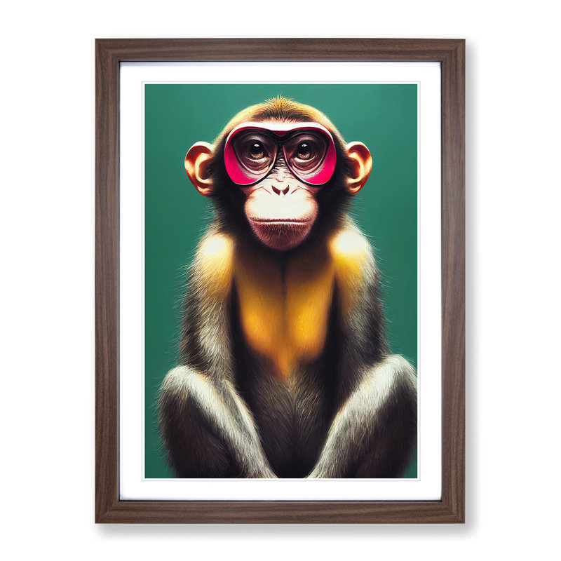Young Monkey 94 - Single Picture Frame Print, 46cm H x 34cm W x 2cm D, Walnut