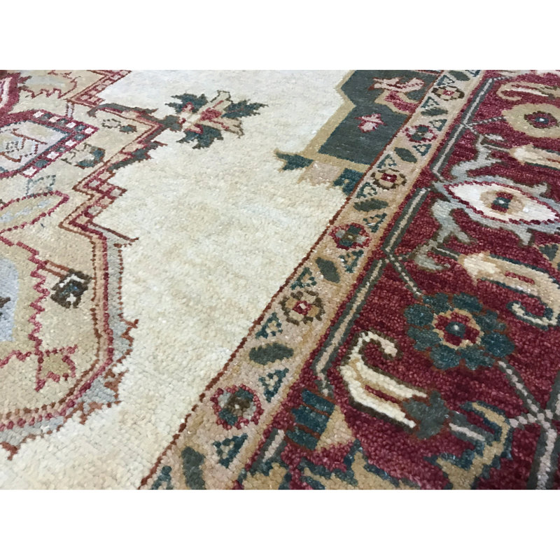 Tapis ivoire et rouge noué à la main de haute qualité