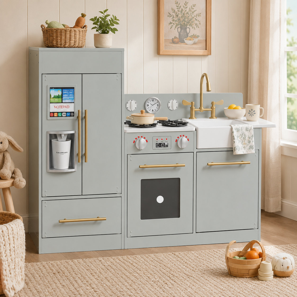 Teamson Kids Little Chef Charlotte Play Kitchen, Gray/Gold