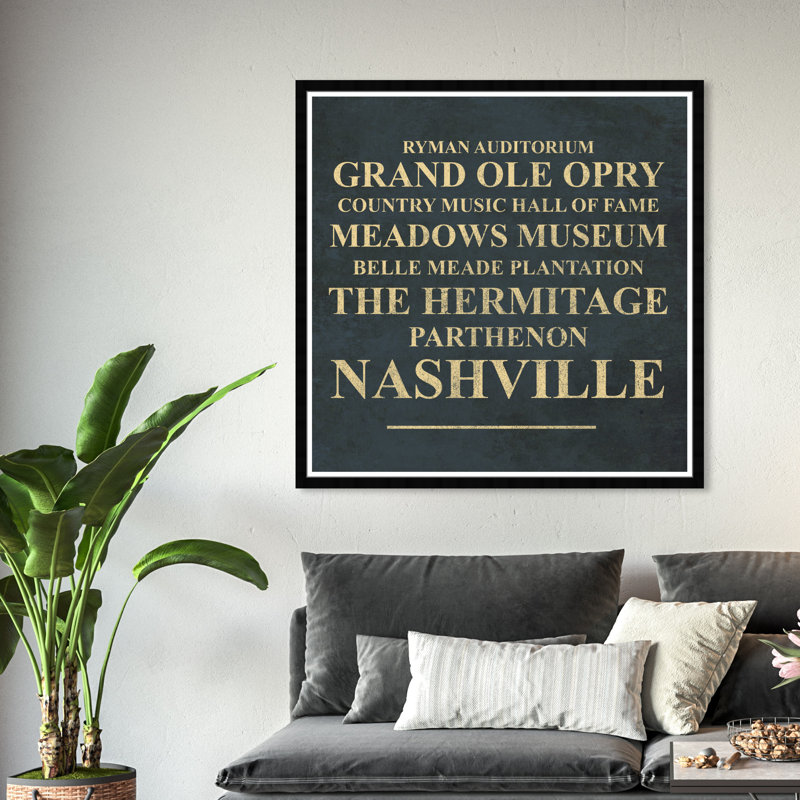 Repères de nashville-impression d’art textuel, H 42 po x l 42 po x P 0,5 po, Cadre noir