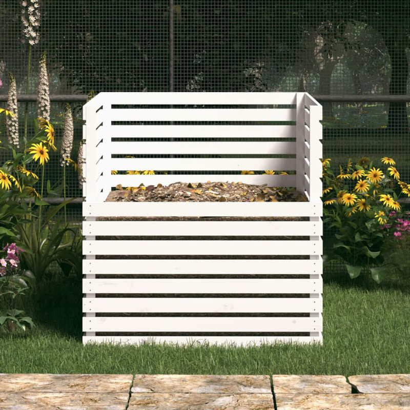 Ansar Solid Wood Stationary Composter, White, 80 x 80 x 78 cm