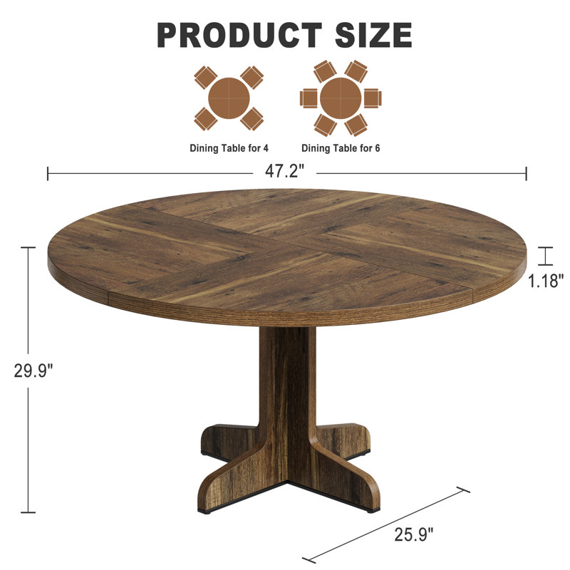 47.2" Round Dining Table, Brown