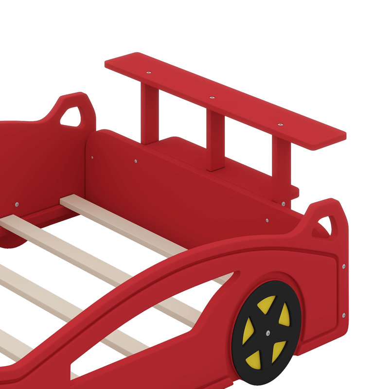 Lit plateforme simple avec roulettes, Rouge / Jaune