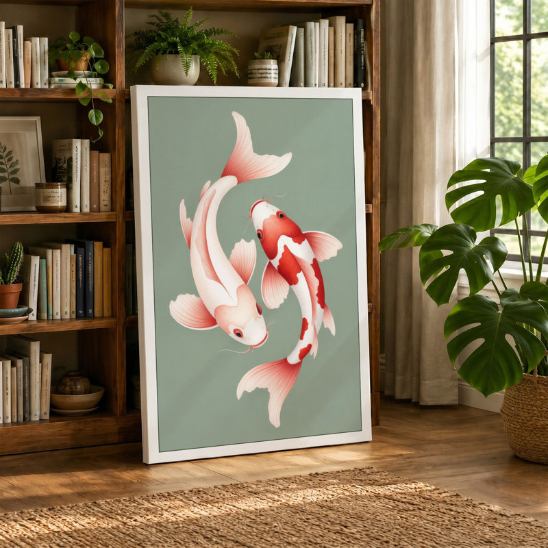 Koi Harmony Modern - Wrapped Canvas, 30x20 - 76.2 x 50.8 cm, Teal Border