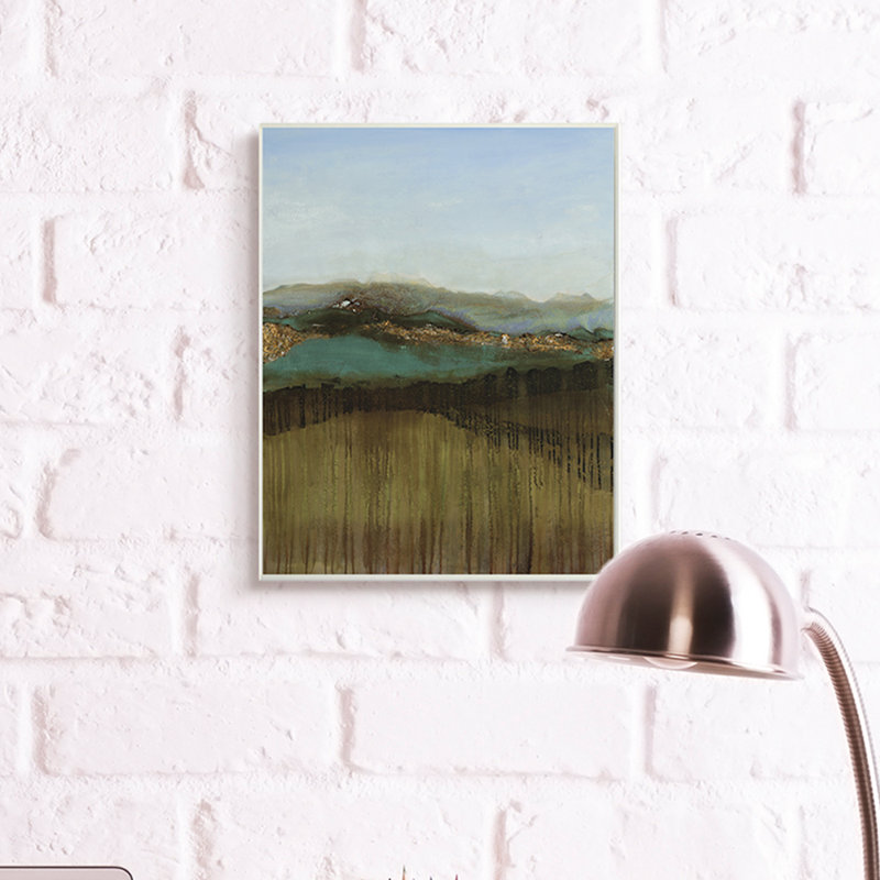 Abstrait au loin, paysage de montagnes bleues par Ruth Fromstein - Peinture, Plaque murale, H 19 po x l 13 po