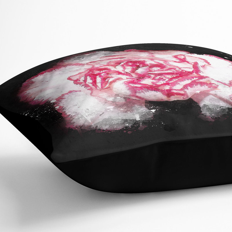 Carnation Flower Paint Splash Cushion with Filling, 40cm H x 40cm W x 15cm D, Black