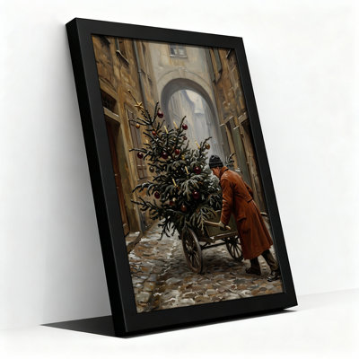 «Vintage Style Man», poussant un arbre sur une toile de Noël, art mural