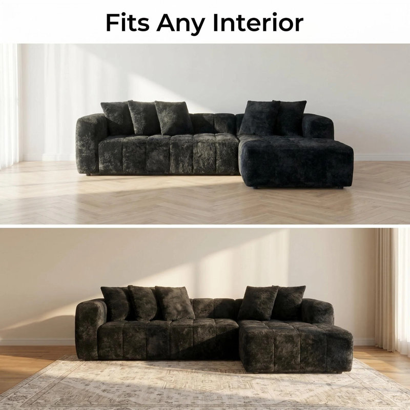 107.9“Boneless Couches L Shaped Cloud Couch Modular Sectional Sofa with Chaise, Boucle Channel Tufted Design, Living Room Furniture .
