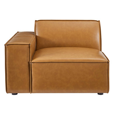 Crumbley Left-Arm Vegan Leather Sectional Sofa Chair In Tan