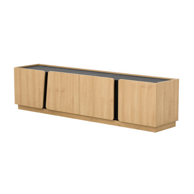 Armoire de rangement moderne U-Can avec coins arrondis, plateau contrastant en marbre et tablettes intérieures réglables