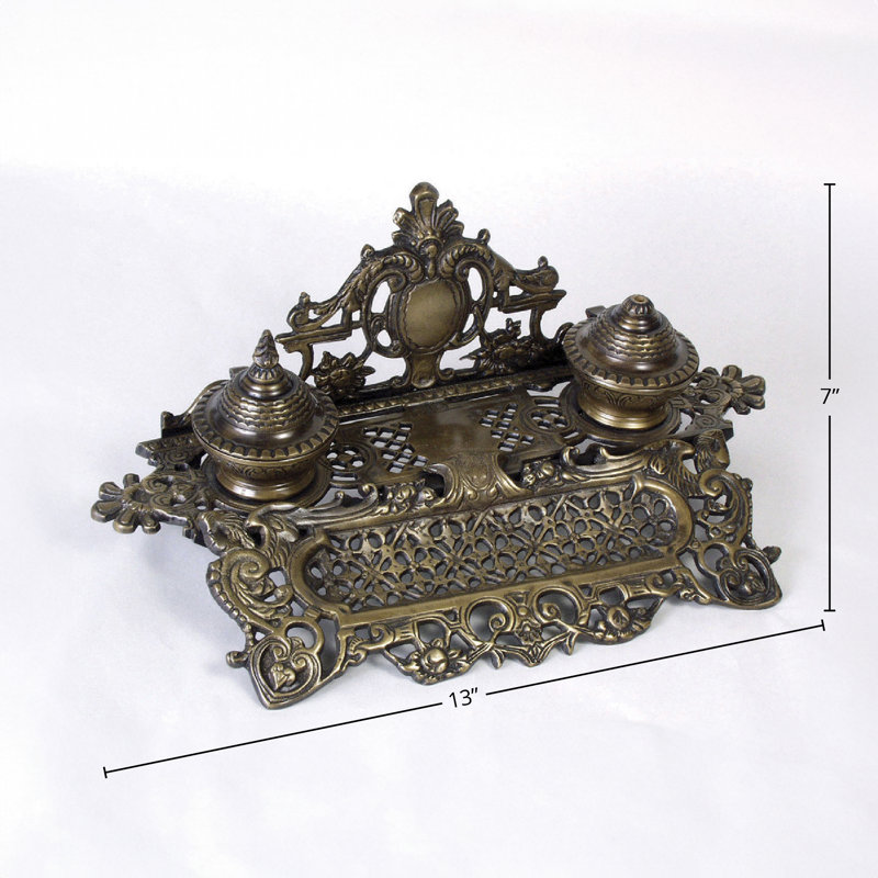 Decorative Double Inkwell, Brass