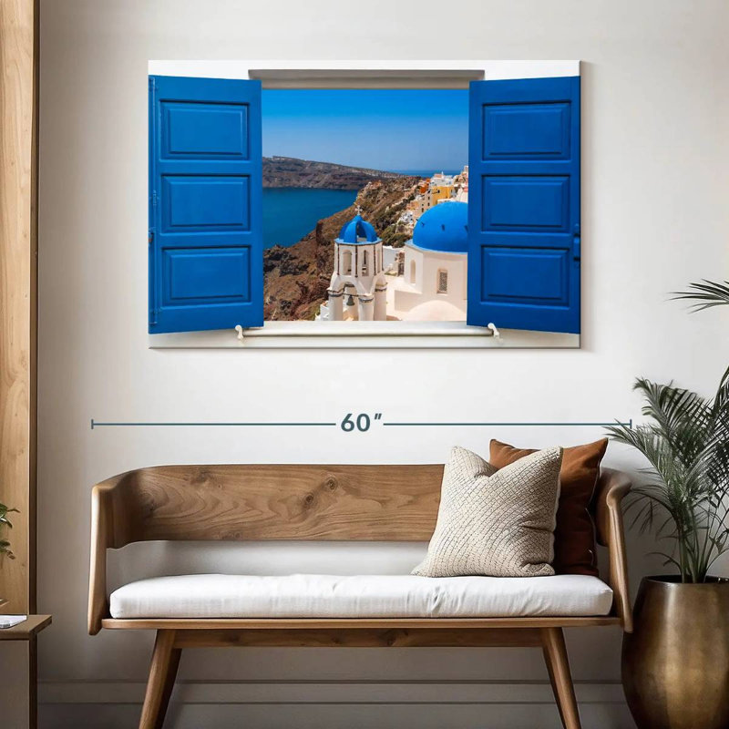 Vue de la fenêtre Gillard Oia, H 32 po x l 48 po