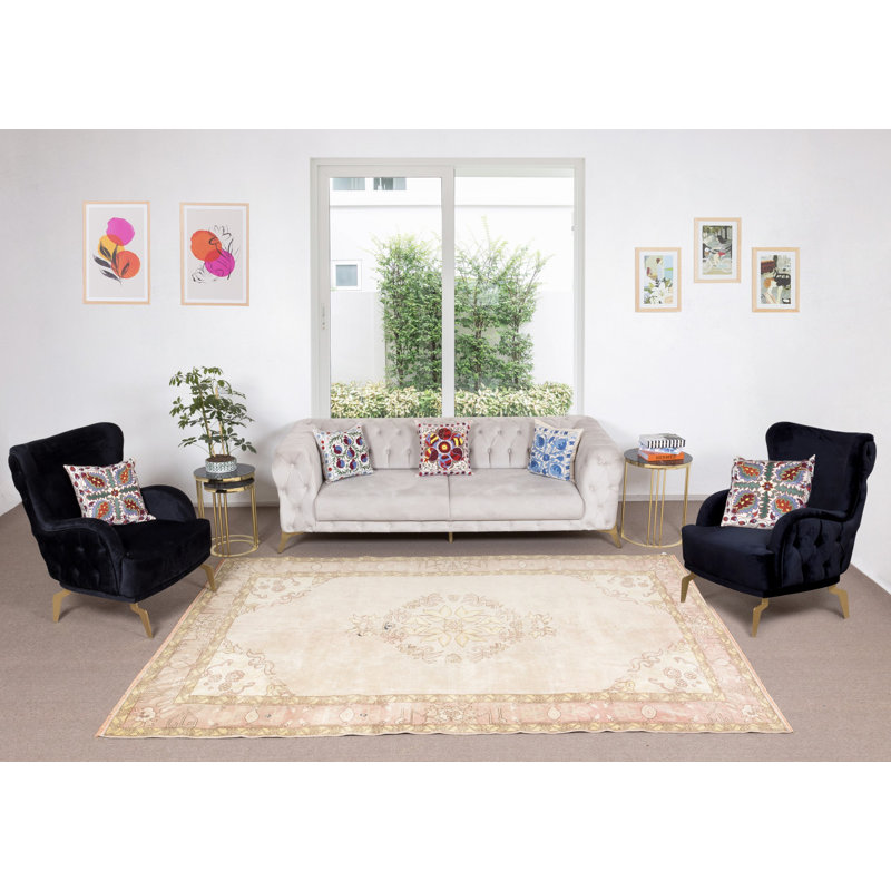 Tapis Oushak fait à la main, revêtement de sol authentique, 100% laine