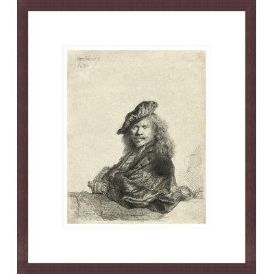 Autoportrait s'appuyant sur un rebord par Rembrandt van Rijn - Estampe numérique encadrée