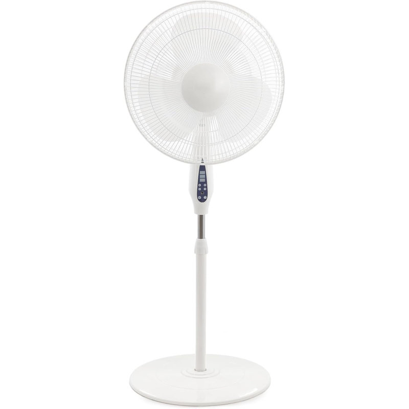 Ventilateur sur socle oscillant de 16 pouces avec télécommande, hauteur réglable et 3 vitesses, Blanc