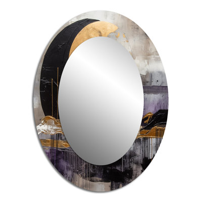Golden Rising Moon IV - Miroir mural ovale moderne
