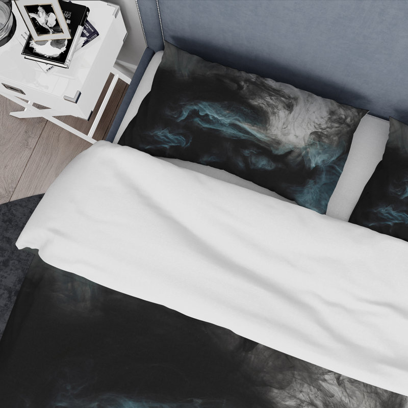 Cloudscape gris clair avec touche de turquoise II - ensemble de housse de couette moderne - microfibre de polyester
