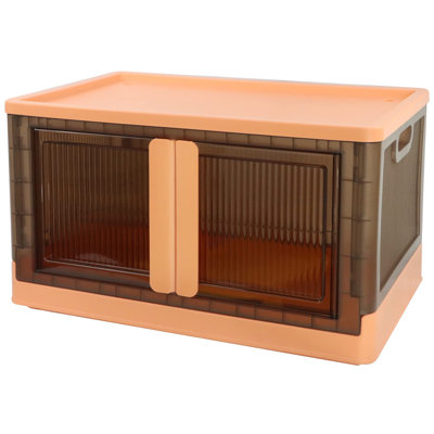 Latitude Run® 76Qt Storage Bins With Lids, Big Storage Box For Closet ,Dual Open Door Design, Plastic Folding,Wheel(Coral Orange)