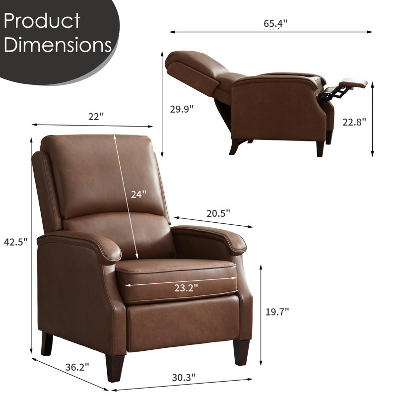 Upholstered 30.3'' Wide Push-Back Faux Leather Manual Single Recliner Chair for Living Room Set of 2, Red Brown