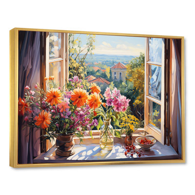 Orange and green french window view I - Window Wall Art