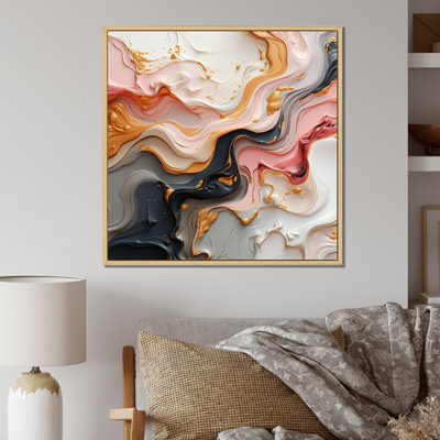 Art liquide en mouvement en or rose noir et bleu I - impression