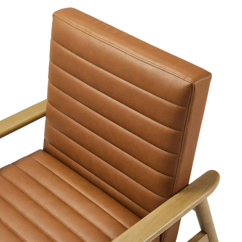 Fauteuil d'appoint en cuir Jensen , Similicuir brun, Bois de chêne