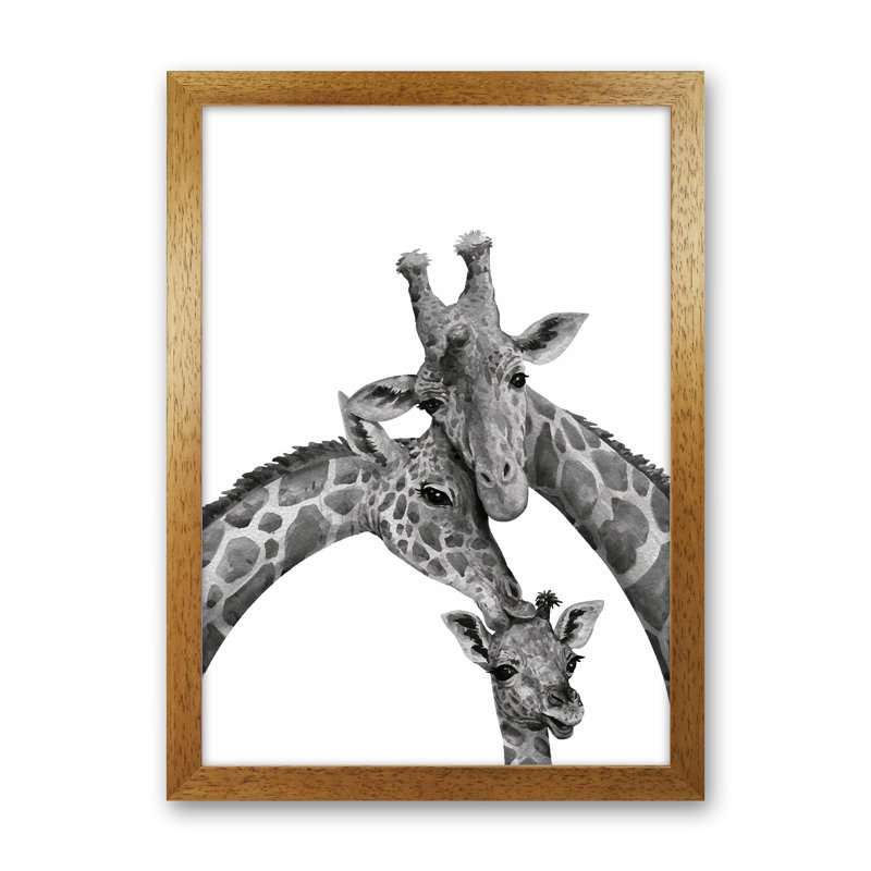 Giraffe Family - Print, 46cm H x 34cm W x 3cm D, Brown Framed