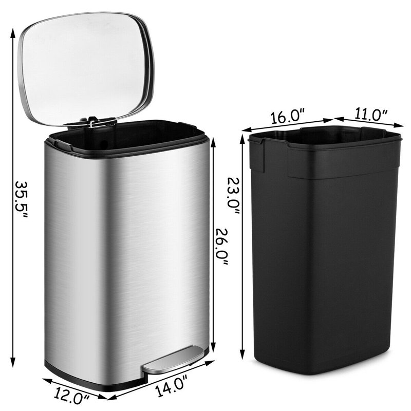Poubelle à pédale en acier inoxydable 13,2 gallons