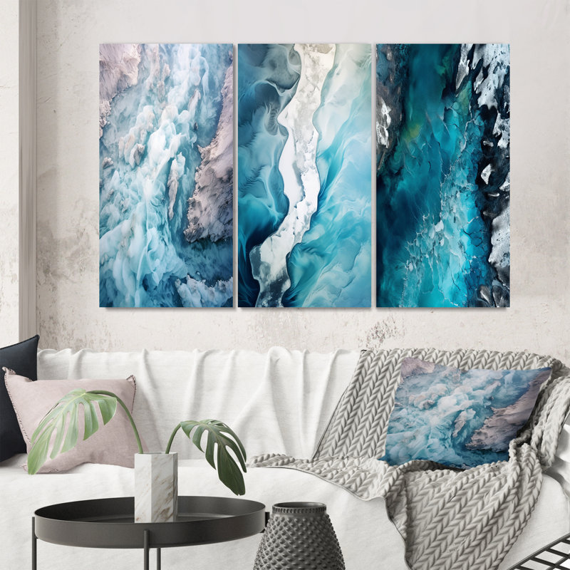 «Vue aérienne du paysage du glacier arctique II», 3 pièces, Toile tendue, H 48 po x l 32 po