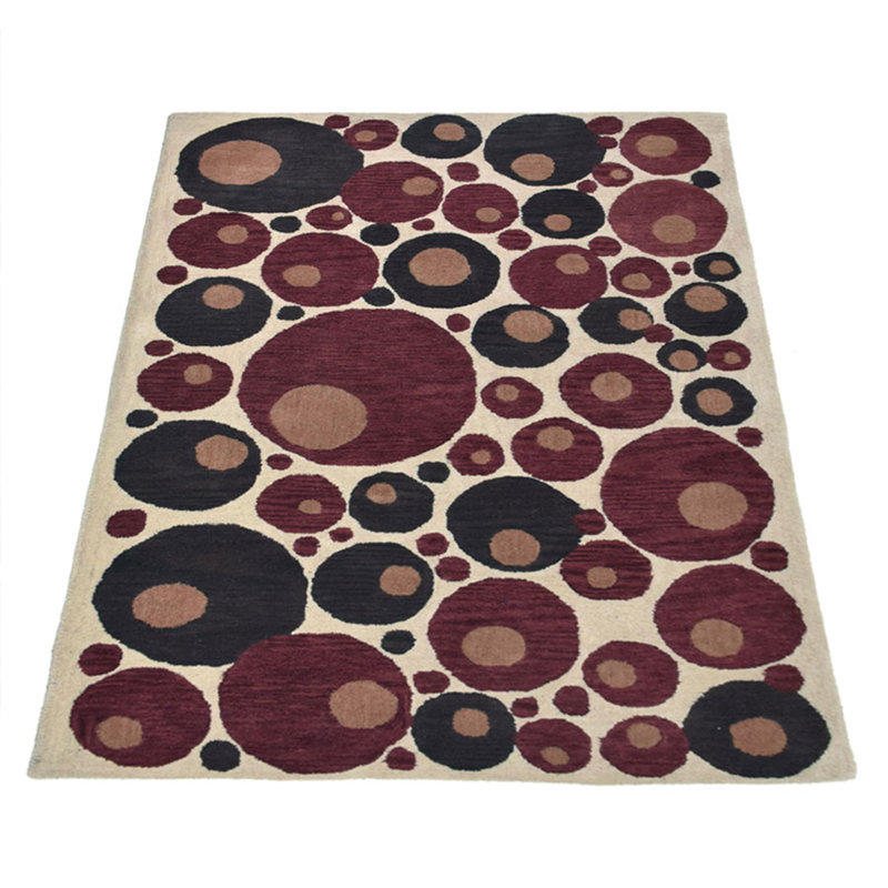 Tapis écologiques en laine touffetée à la main de 9 pi x 12 pi Beybut - de couleur rouge beige, de conception moderne et contemporaine, de tapis épais antidérapants faits à la main pour le salon, la chambre à coucher