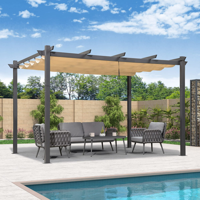 Pergola en aluminium avec auvent, Kaki, H 8 pi x l 13 pi x P 11 pi