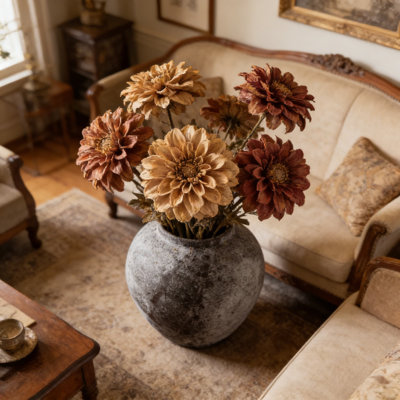 Large Distressed Ceramic Vase For Farmhouse Decor - Rustic Terracotta Pottery Vase With Antique Stoneware Finish, Tall Decorative Centerpiece For Home