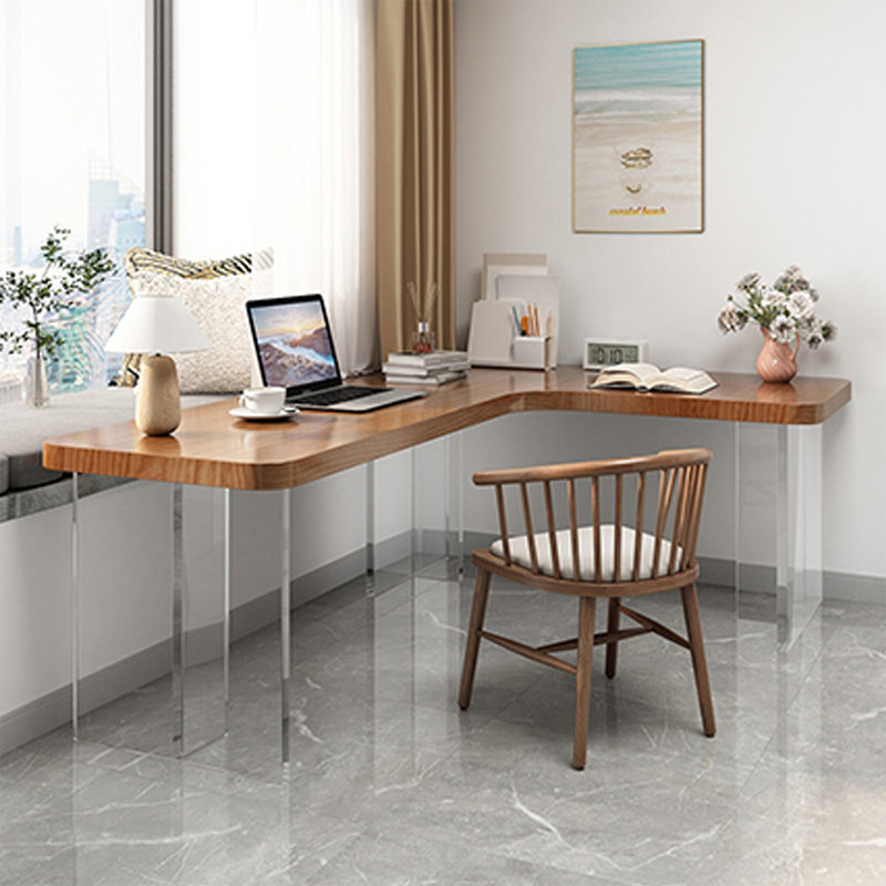 Walnut L-Shaped Solid Wood Writing desk, 29.53"H*70.87"W*39.37"D, Right