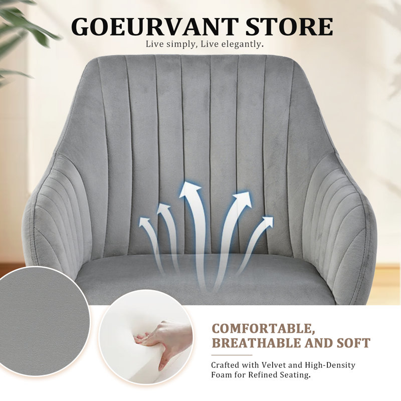 49.5cm H Upholstered Dining Chairs With Wooden Legs, 6, Light Grey Velvet/Natural