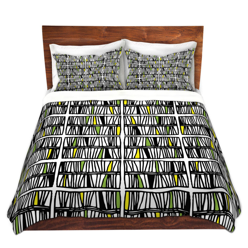 Ensemble de housse de couette à plusieurs rayures, 1 housse simple + 1 taie standard, Vert / Jaune / Noir