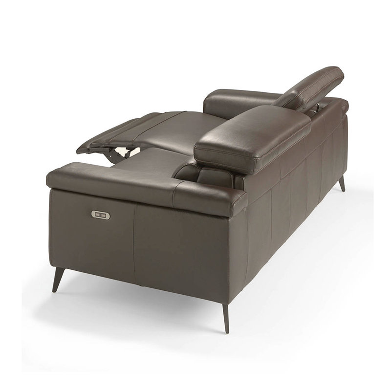 Philippa Genuine Leather Pillow Top Arm Reclining Sofa, Gray, 39" H x 67" W x 40" D