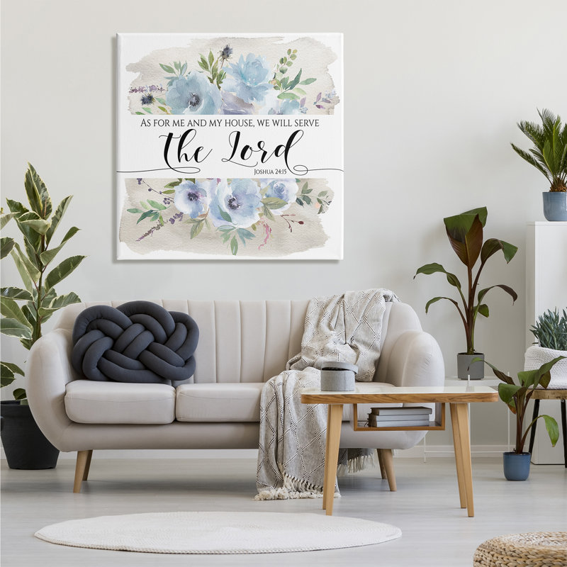55_Will Serve The Lord Joshua 24:15 Blue Florals, art mural sur toile tendue par Tara Moss, H 36 po x l 36 po x P 1,5 po