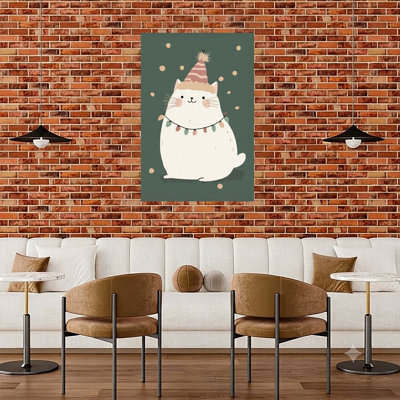 Festive Cat With Lights Contemporary Cat Winter Wall Art Print 1 Piece Wrapped Canvas Wall Art