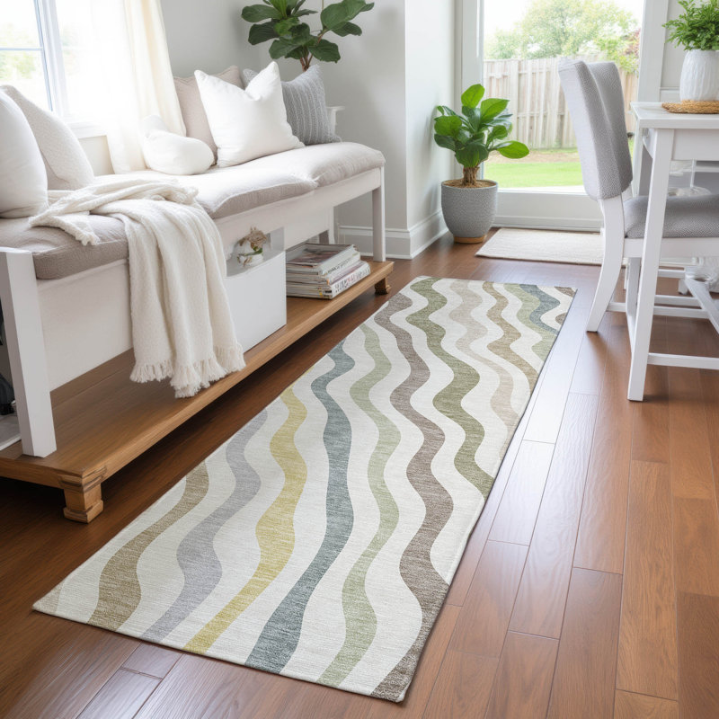 Machine Washable Indoor/Outdoor Chantille ACN2570 Abstract Rug, Runner 2'3" x 7'6", Ivory