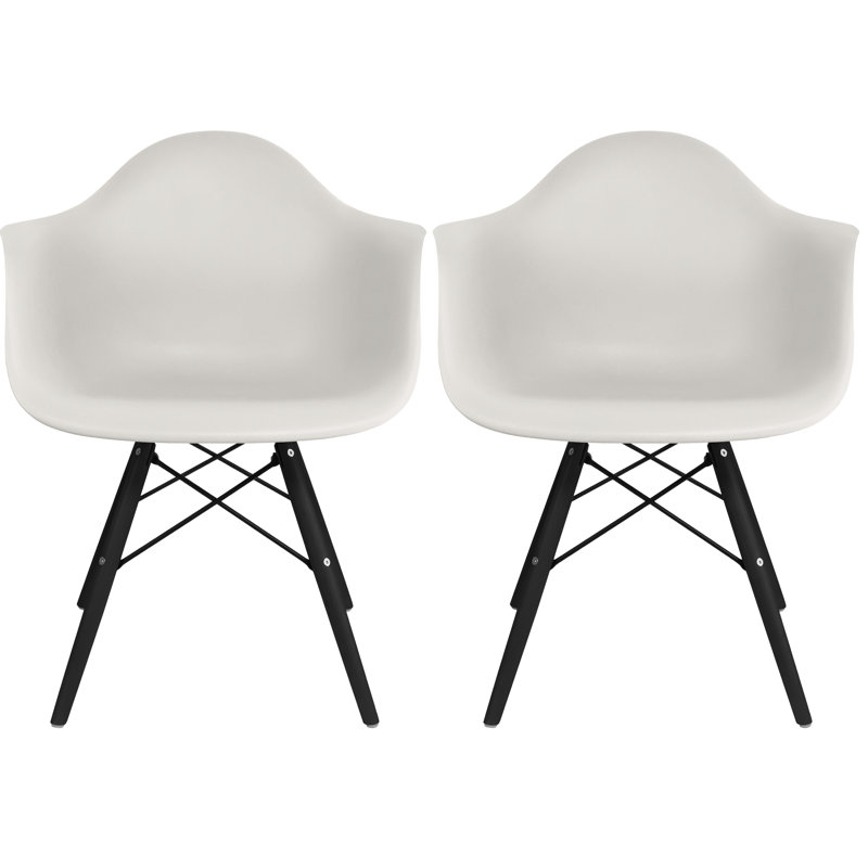 Set of 2 Mid Century Modern Dining Arm Chair with Wooden Dowel Legs, Gray/Black