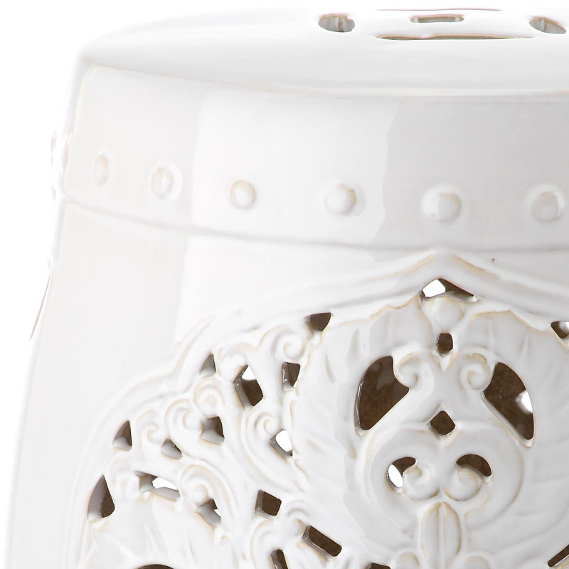 Tabouret de jardin en céramique Llaneli, Blanc antique