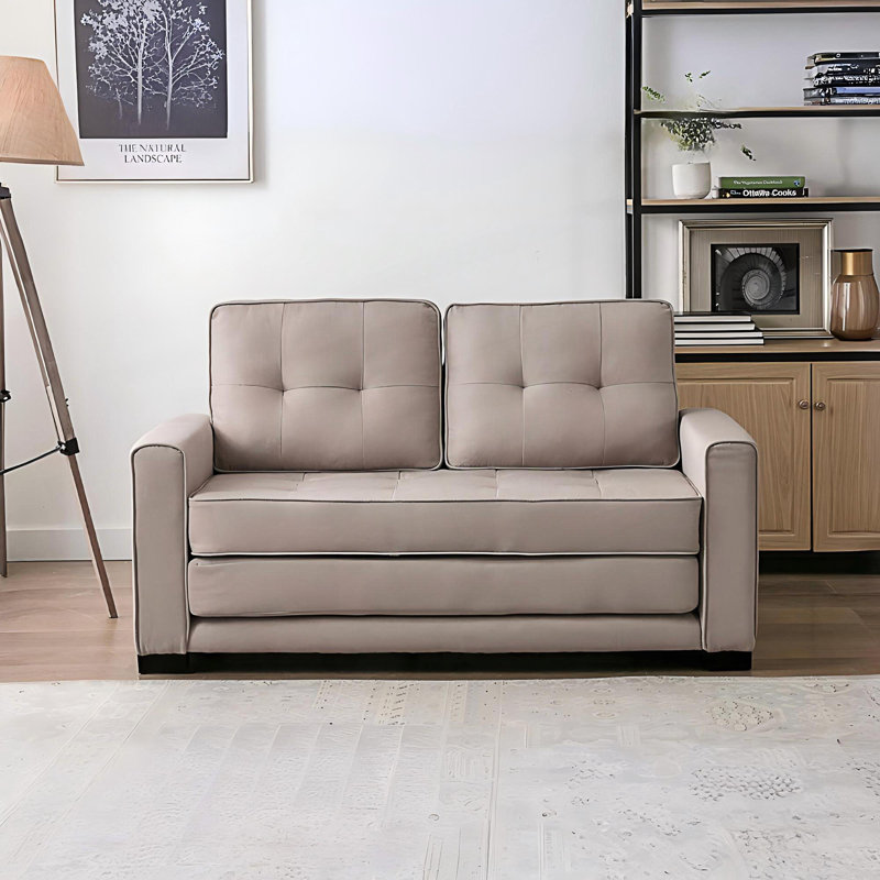 Canapé-lit capitonné convertible, causeuse rembourrée escamotable, canapé-lit à usages multiples, Polyester beige