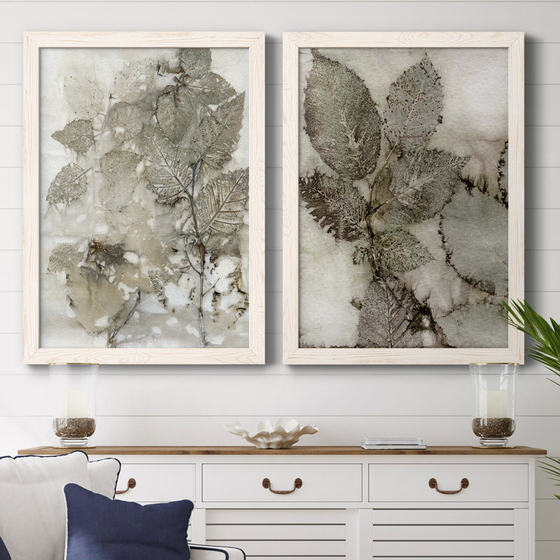 Birch Leaves I - Ensemble de 2 peintures sur toile encadrées, Toile blanche encadrée, H 43,5 po x l 31,5 po x P 1 po
