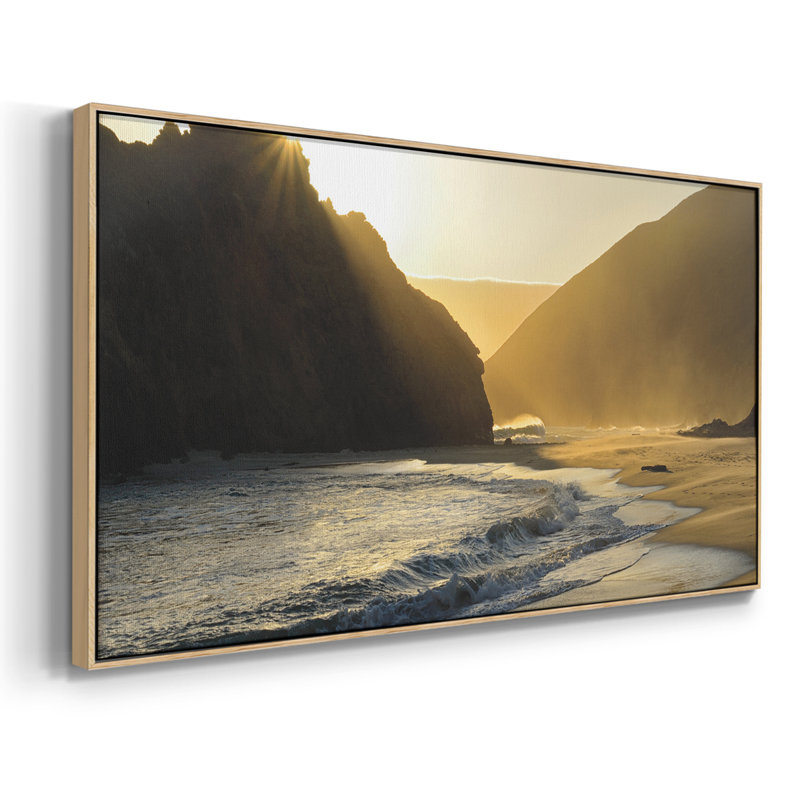Sunset at Big Sur- Framed Gallery Wrapped Canvas -Ready to Hang, 25" H x 49" W, Natural