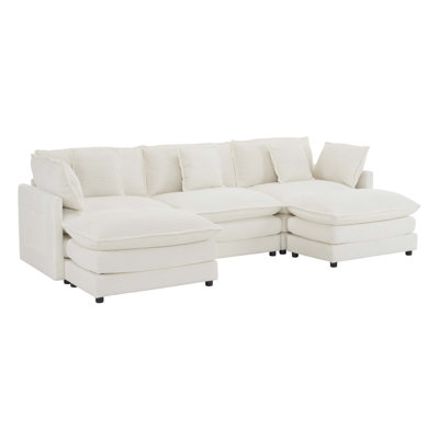 Modern Sofa Modular Sofa Couch Upholstered Corduroy L-Shape Sectional Sofa With Side Storage Pockets For Living Room