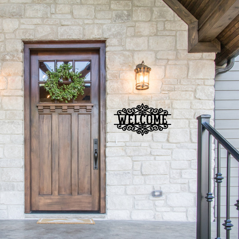 Ornamental Metal Welcome Wall Décor for Indoor and Outdoor Use, 12"